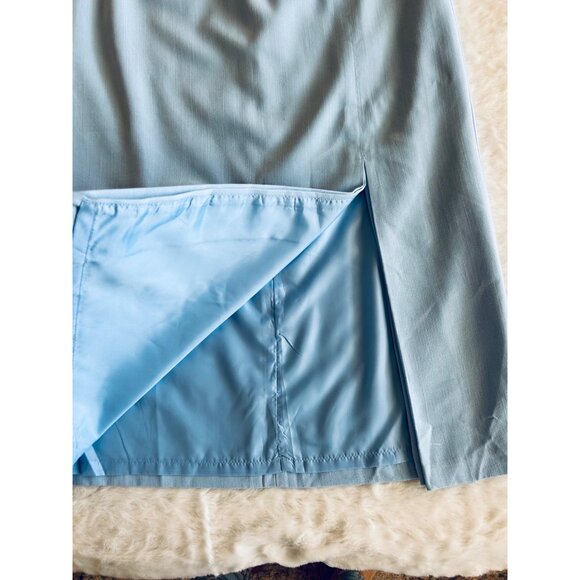 Light Blue Sag Harbor Midi Skirt w/ Front Slit & Back Zip Closure Size 8P Petite - Picture 3 of 5